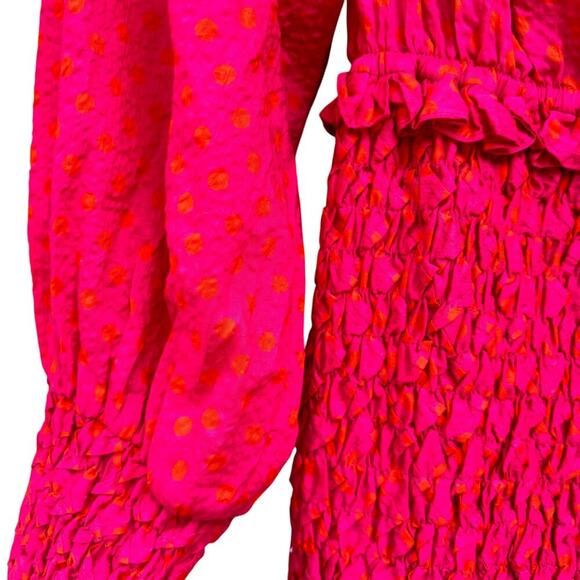 NWT Alexis Marilena Dress Size M Smocked Polka Dot Off-Shoulder Pink Orange Dots - Picture 8 of 8